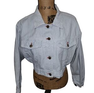 Vintage 90s Sunset Blues By Chic Cropped Striped Jean Jacket MEDIUM Bohowestern